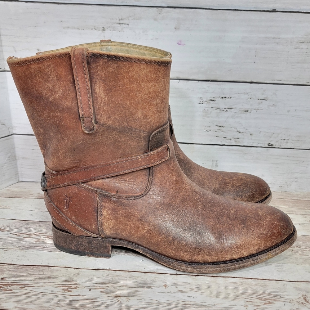 Frye Brown Leather Combat Moto Boots